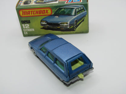 Matchbox Superfast No 12D Citroen CX Medium Metallic Blue, BLUE WINDOWS, Light Yellow Interior, Silver Base