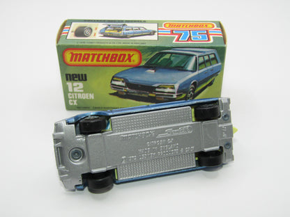Matchbox Superfast No 12D Citroen CX Medium Metallic Blue, BLUE WINDOWS, Light Yellow Interior, Silver Base