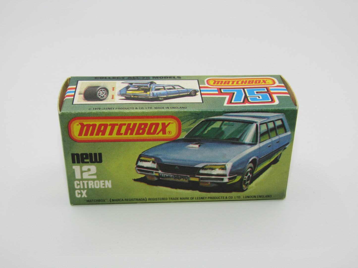 Matchbox Superfast No 12D Citroen CX Medium Metallic Blue, BLUE WINDOWS, Light Yellow Interior, Silver Base