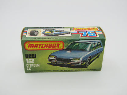 Matchbox Superfast No 12D Citroen CX Medium Metallic Blue, BLUE WINDOWS, Light Yellow Interior, Silver Base