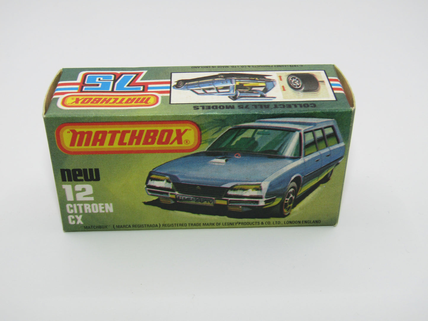 Matchbox Superfast No 12D Citroen CX Medium Metallic Blue, BLUE WINDOWS, Light Yellow Interior, Silver Base