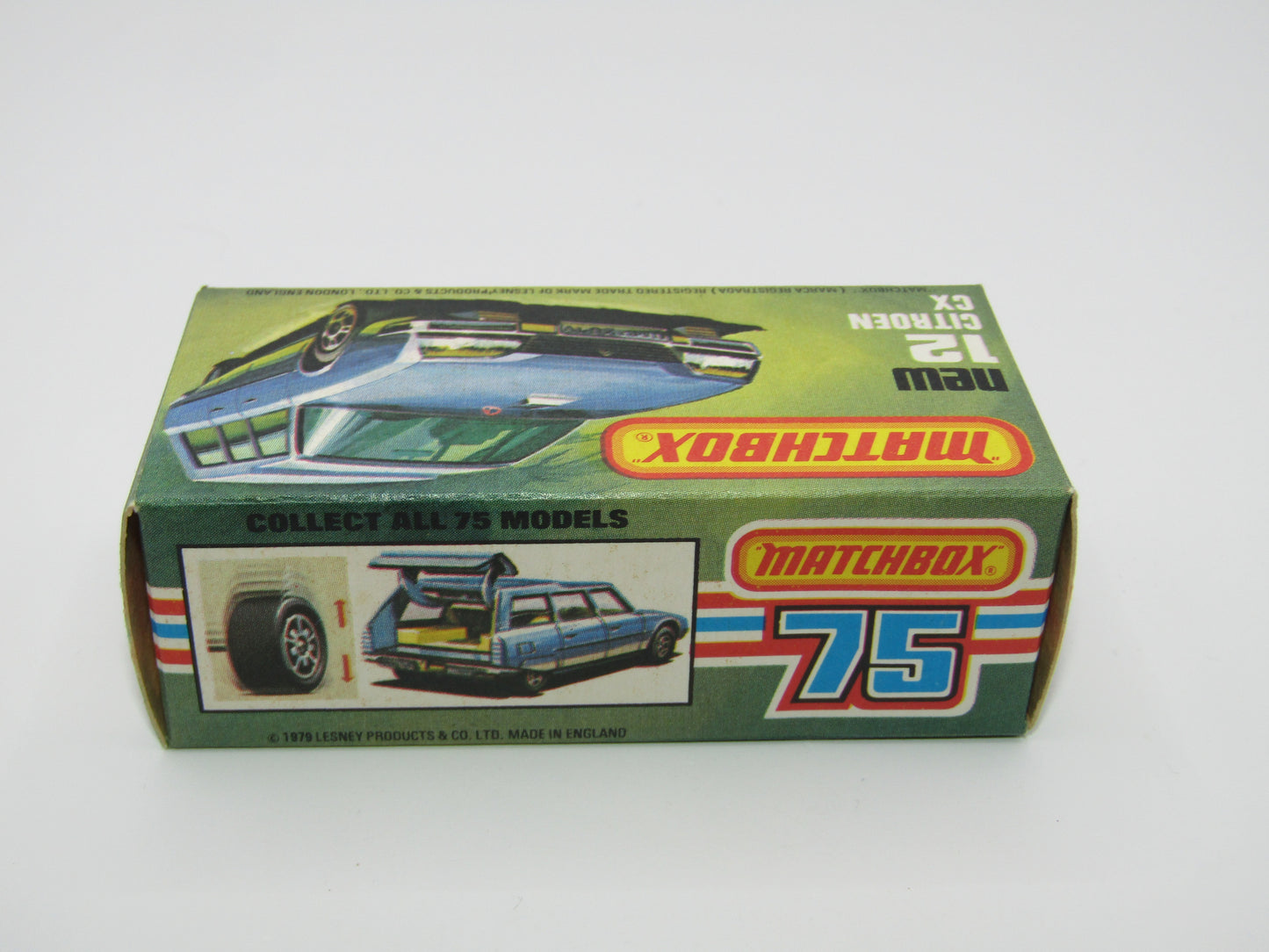 Matchbox Superfast No 12D Citroen CX Medium Metallic Blue, BLUE WINDOWS, Light Yellow Interior, Silver Base