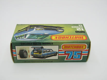 Matchbox Superfast No 12D Citroen CX Medium Metallic Blue, BLUE WINDOWS, Light Yellow Interior, Silver Base