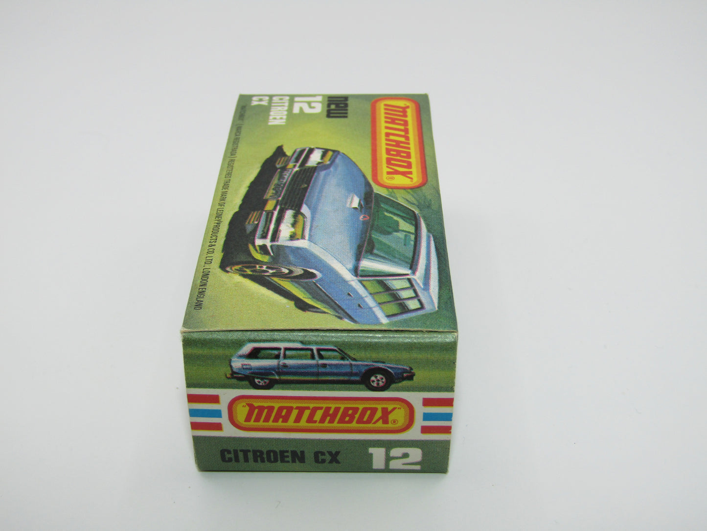 Matchbox Superfast No 12D Citroen CX Medium Metallic Blue, BLUE WINDOWS, Light Yellow Interior, Silver Base