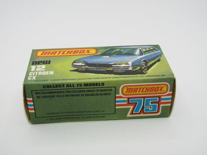 Matchbox Superfast No 12D Citroen CX Medium Metallic Blue, BLUE WINDOWS, Light Yellow Interior, Silver Base