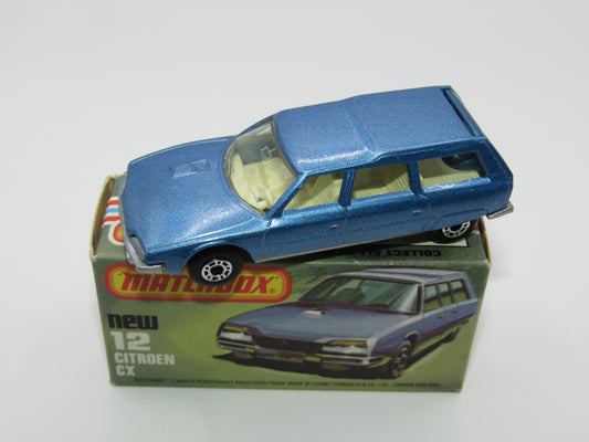 Matchbox Superfast No 12D Citroen CX Medium Metallic Blue, IVORY Interior, Silver Base