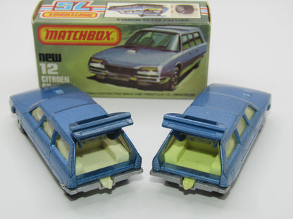Matchbox Superfast No 12D Citroen CX Medium Metallic Blue, IVORY Interior, Silver Base