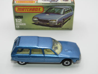 Matchbox Superfast No 12D Citroen CX Medium Metallic Blue, IVORY Interior, Silver Base