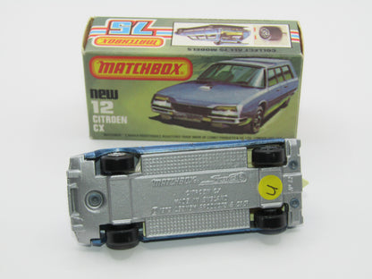 Matchbox Superfast No 12D Citroen CX Medium Metallic Blue, IVORY Interior, Silver Base