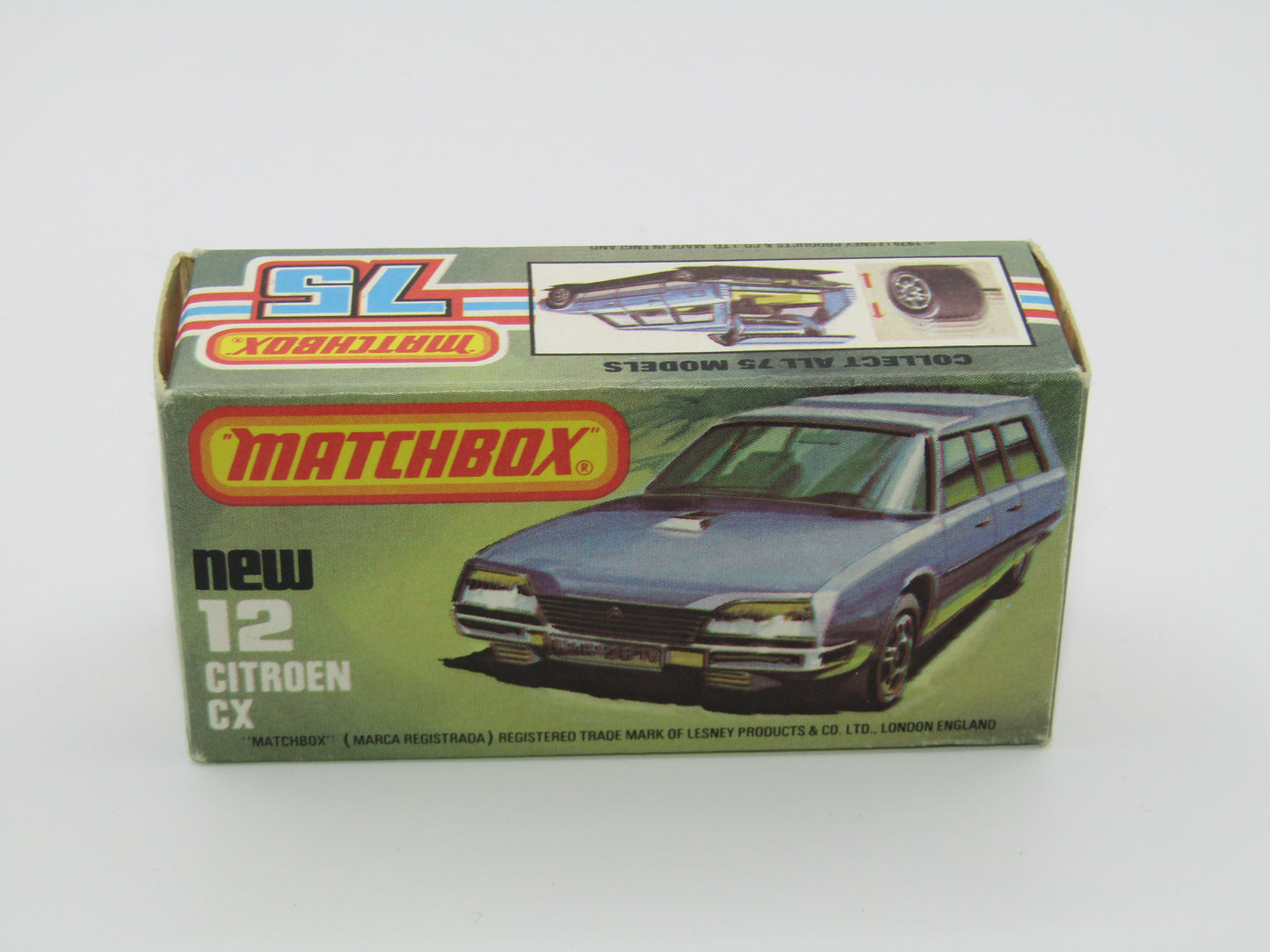 Matchbox Superfast No 12D Citroen CX Medium Metallic Blue, IVORY Interior, Silver Base