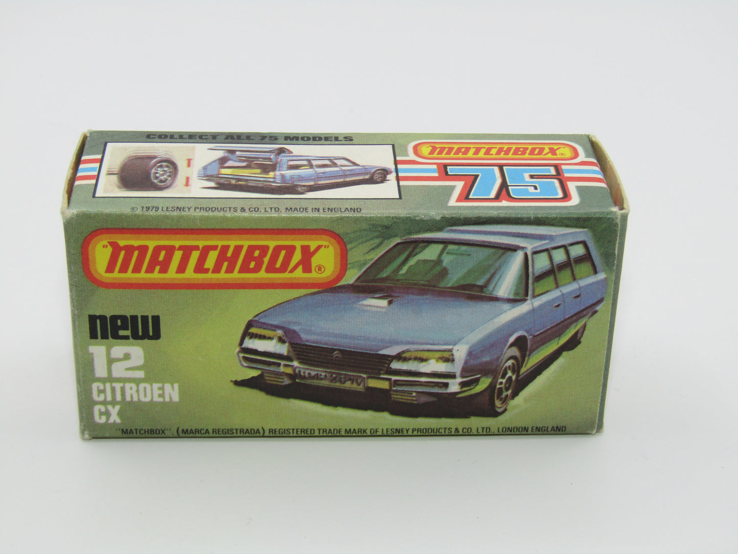 Matchbox Superfast No 12D Citroen CX Medium Metallic Blue, IVORY Interior, Silver Base