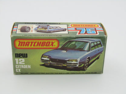 Matchbox Superfast No 12D Citroen CX Medium Metallic Blue, IVORY Interior, Silver Base
