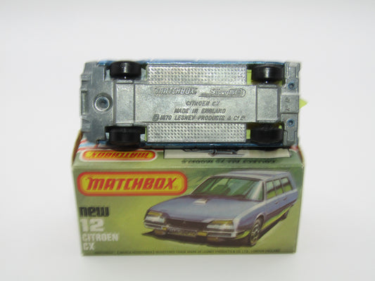 Matchbox Superfast No 12D Citroen CX Medium Metallic Blue, UNPAINTED BASE, Light Yellow Interior