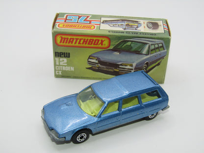 Matchbox Superfast No 12D Citroen CX Medium Metallic Blue, UNPAINTED BASE, Light Yellow Interior
