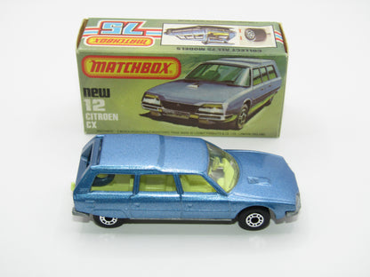 Matchbox Superfast No 12D Citroen CX Medium Metallic Blue, UNPAINTED BASE, Light Yellow Interior
