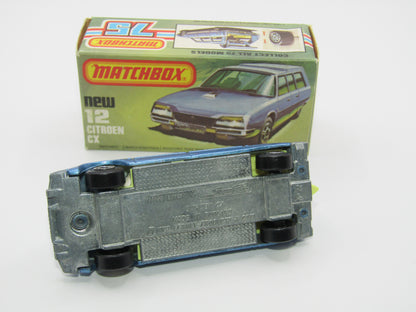 Matchbox Superfast No 12D Citroen CX Medium Metallic Blue, UNPAINTED BASE, Light Yellow Interior