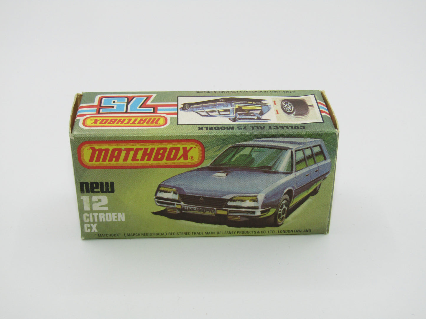 Matchbox Superfast No 12D Citroen CX Medium Metallic Blue, UNPAINTED BASE, Light Yellow Interior