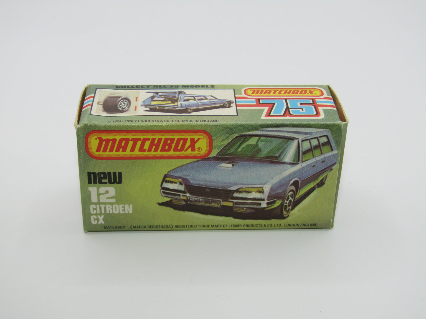 Matchbox Superfast No 12D Citroen CX Medium Metallic Blue, UNPAINTED BASE, Light Yellow Interior