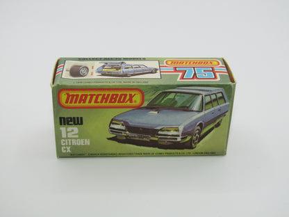 Matchbox Superfast No 12D Citroen CX Medium Metallic Blue, UNPAINTED BASE, Light Yellow Interior