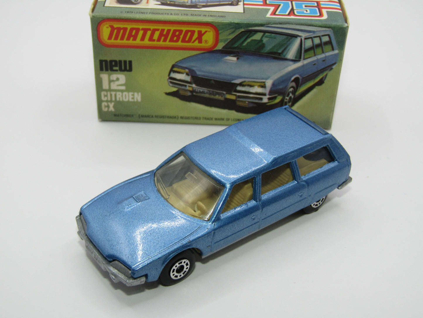 Matchbox Superfast No 12D Citroen CX Light Metallic Blue, TAN Interior, Silver Base