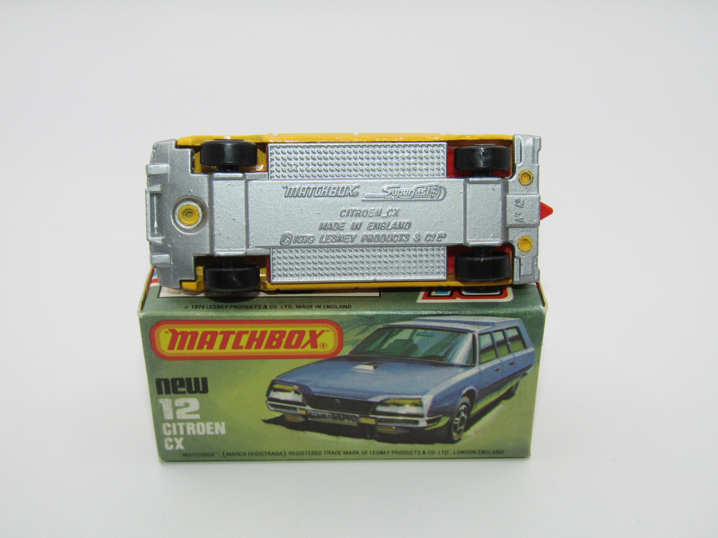 Matchbox Superfast No 12D Citroen CX Yellow, Red Interior, SILVER BASE