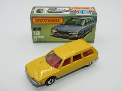 Matchbox Superfast No 12D Citroen CX Yellow, Red Interior, SILVER BASE