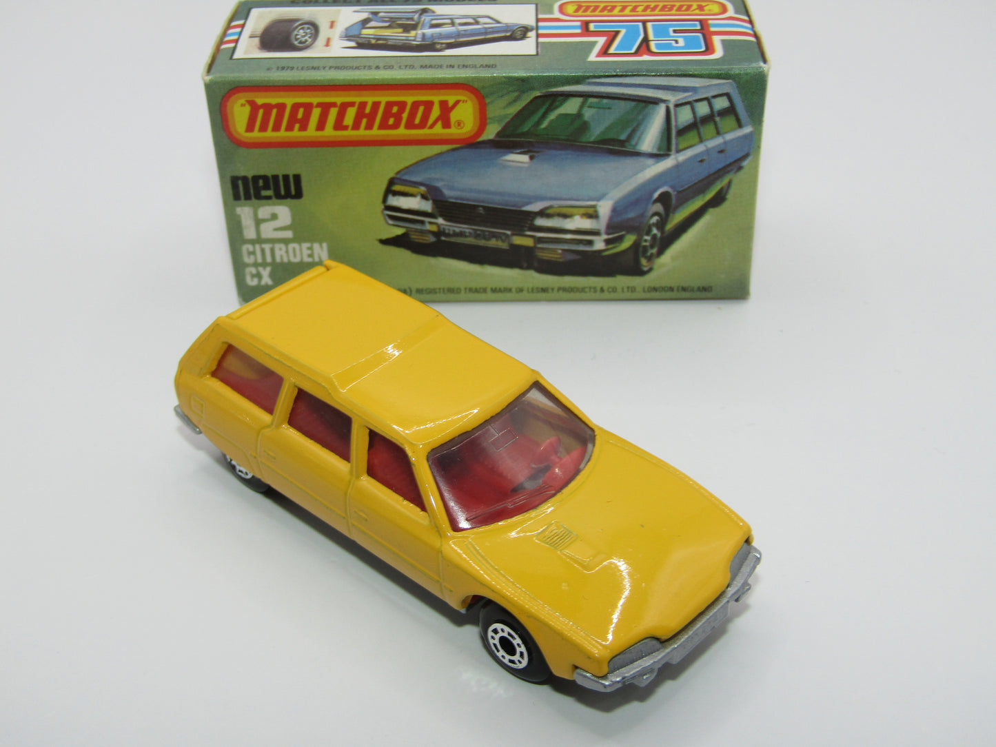 Matchbox Superfast No 12D Citroen CX Yellow, Red Interior, SILVER BASE