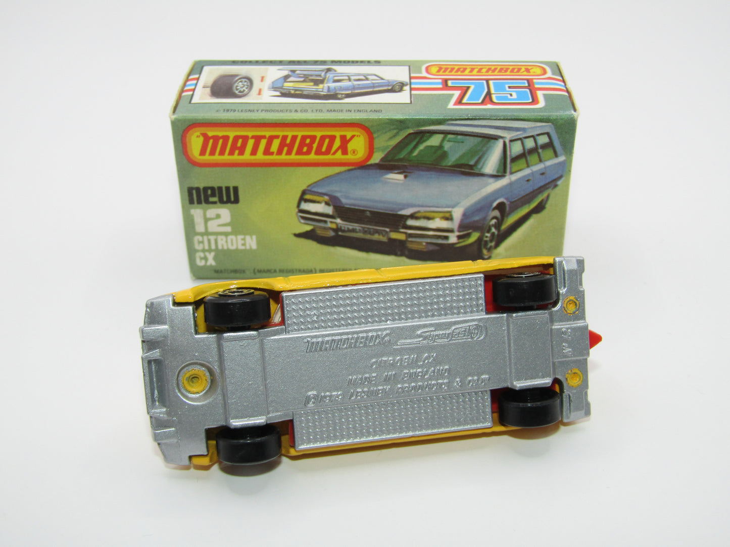 Matchbox Superfast No 12D Citroen CX Yellow, Red Interior, SILVER BASE