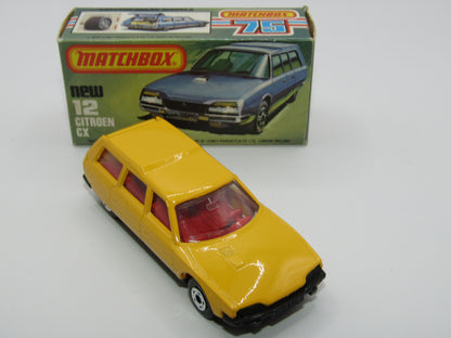 Matchbox Superfast No 12D Citroen CX Yellow, Red Interior, CLEAR Windows, Gloss Black Base
