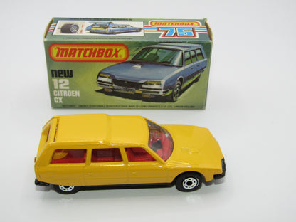 Matchbox Superfast No 12D Citroen CX Yellow, Red Interior, CLEAR Windows, Gloss Black Base