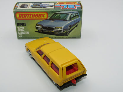 Matchbox Superfast No 12D Citroen CX Yellow, Red Interior, CLEAR Windows, Gloss Black Base