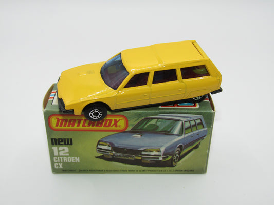 Matchbox Superfast No 12D Citroen CX Yellow, Red Interior, BLUE Windows, Gloss Black Base