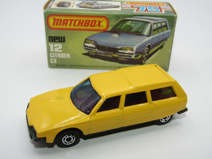 Matchbox Superfast No 12D Citroen CX Yellow, Red Interior, BLUE Windows, Gloss Black Base