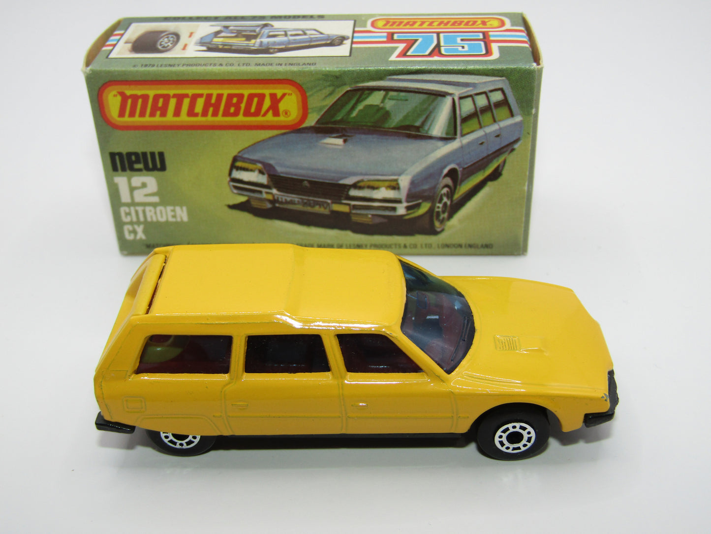 Matchbox Superfast No 12D Citroen CX Yellow, Red Interior, BLUE Windows, Gloss Black Base