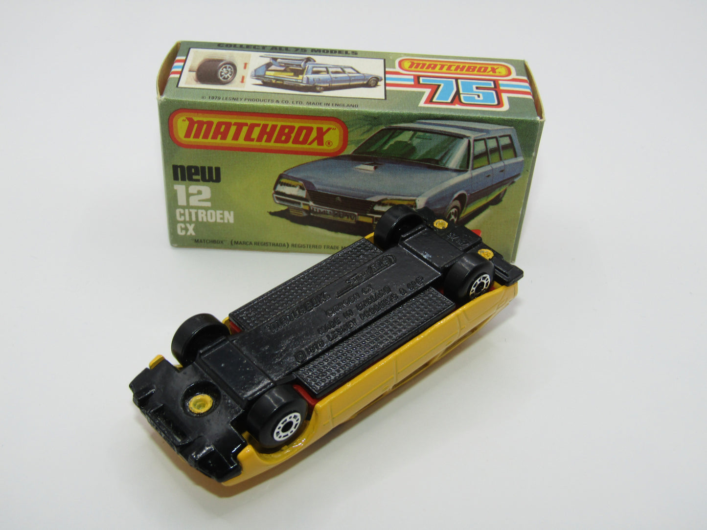 Matchbox Superfast No 12D Citroen CX Yellow, Red Interior, BLUE Windows, Gloss Black Base