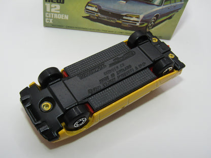 Matchbox Superfast No 12D Citroen CX Yellow, Blue & Red Tampo, CLEAR Windows SATIN BLACK BASE