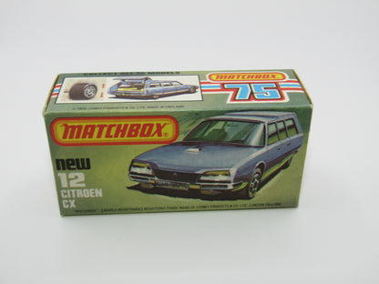 Matchbox Superfast No 12D Citroen CX Yellow, Blue & Red Tampo, CLEAR Windows SATIN BLACK BASE