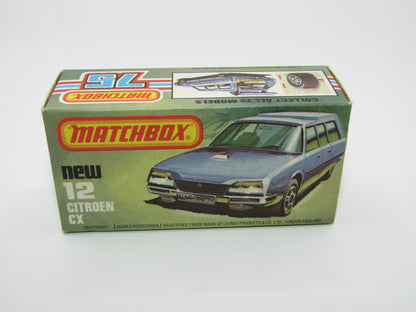 Matchbox Superfast No 12D Citroen CX Yellow, Blue & Red Tampo, CLEAR Windows SATIN BLACK BASE