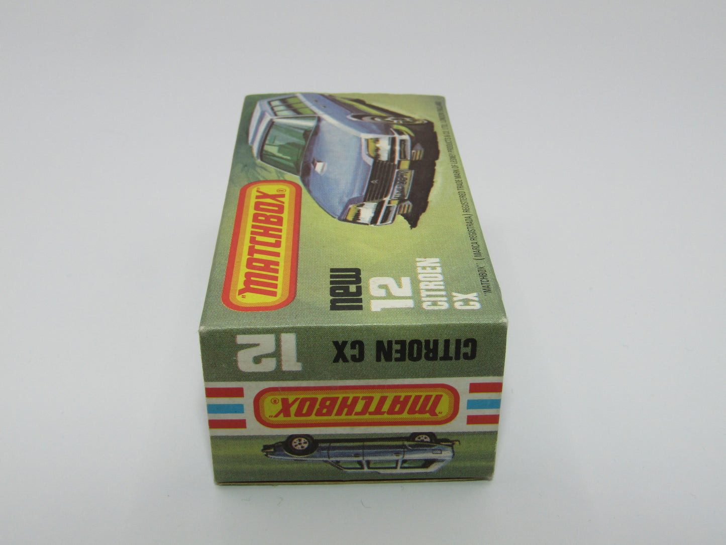 Matchbox Superfast No 12D Citroen CX Yellow, Blue & Red Tampo, CLEAR Windows SATIN BLACK BASE