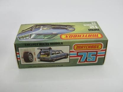 Matchbox Superfast No 12D Citroen CX Yellow, Blue & Red Tampo, CLEAR Windows SATIN BLACK BASE