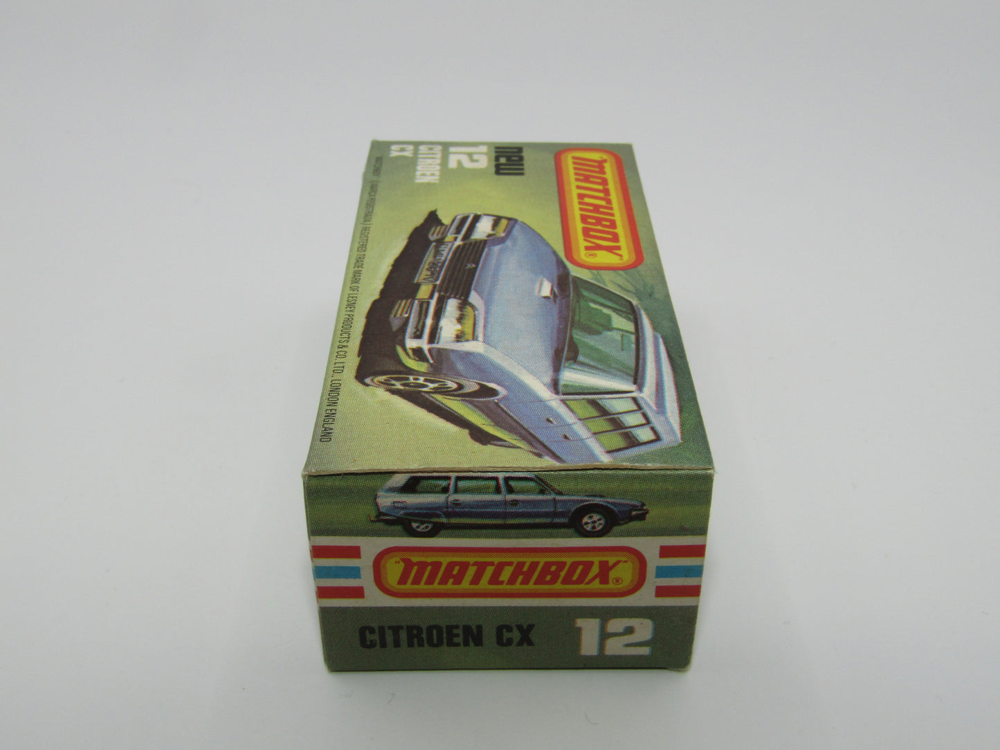 Matchbox Superfast No 12D Citroen CX Yellow, Blue & Red Tampo, CLEAR Windows SATIN BLACK BASE