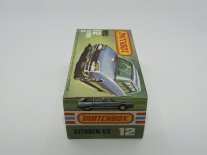 Matchbox Superfast No 12D Citroen CX Yellow, Blue & Red Tampo, CLEAR Windows SATIN BLACK BASE