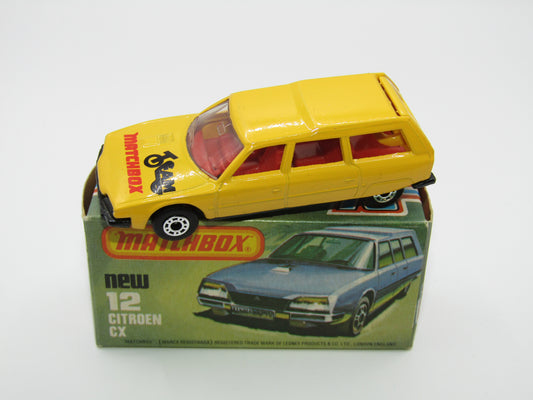 Matchbox Superfast No 12D Citroen CX Yellow, Black & Red Tampo, CLEAR Windows, Gloss Black Base