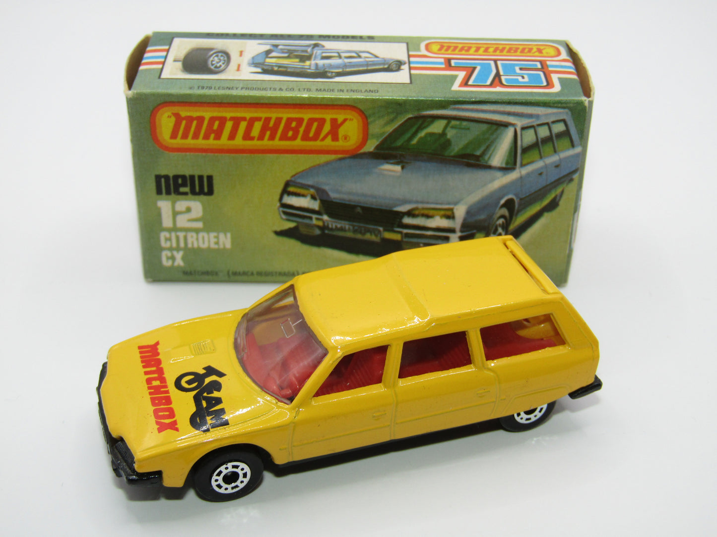 Matchbox Superfast No 12D Citroen CX Yellow, Black & Red Tampo, CLEAR Windows, Gloss Black Base