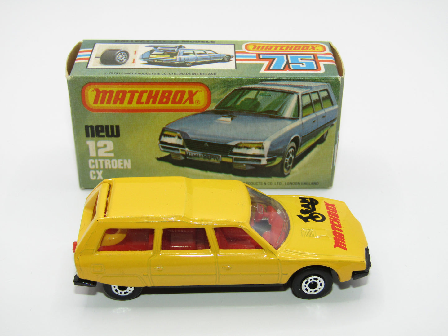 Matchbox Superfast No 12D Citroen CX Yellow, Black & Red Tampo, CLEAR Windows, Gloss Black Base