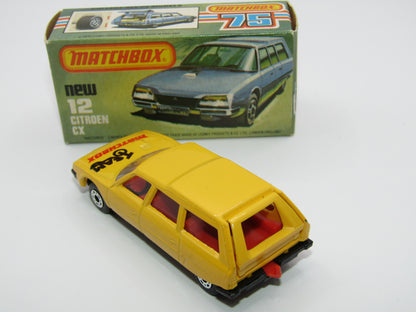 Matchbox Superfast No 12D Citroen CX Yellow, Black & Red Tampo, CLEAR Windows, Gloss Black Base