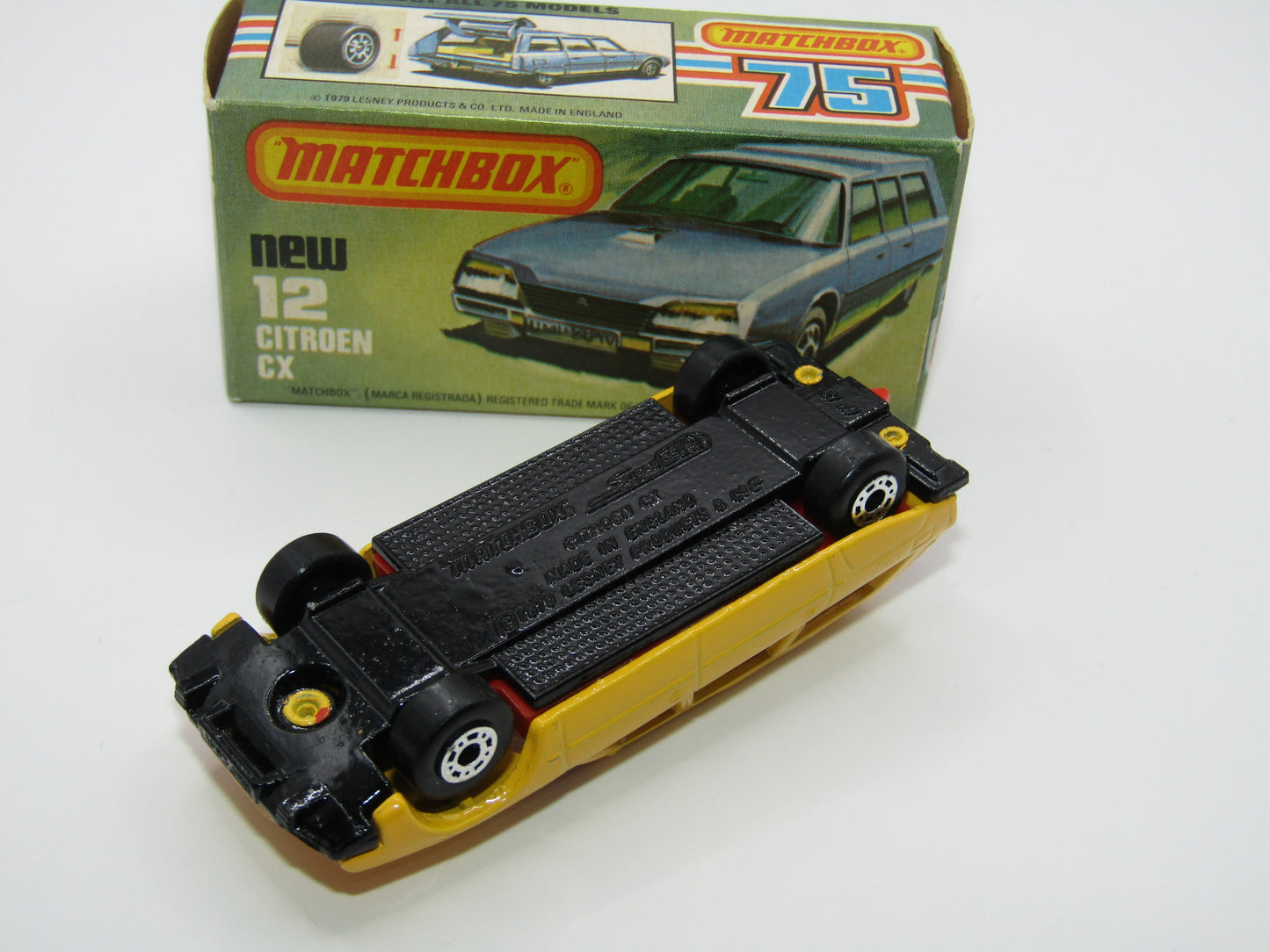 Matchbox Superfast No 12D Citroen CX Yellow, Black & Red Tampo, CLEAR Windows, Gloss Black Base