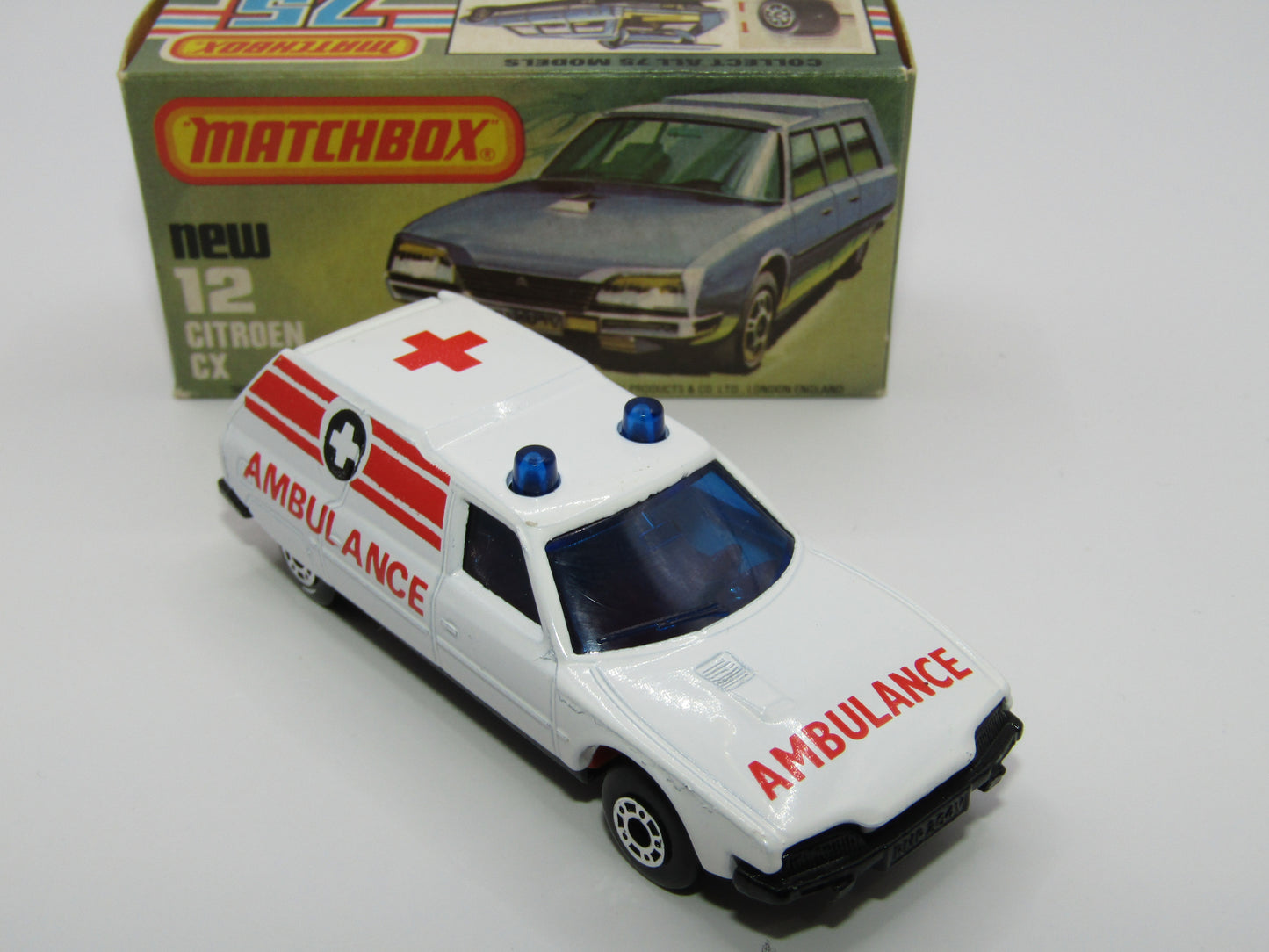 Matchbox Superfast No 12D Citroen CX Ambulance, Blue Windows BLACK Base
