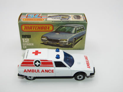 Matchbox Superfast No 12D Citroen CX Ambulance, Blue Windows BLACK Base