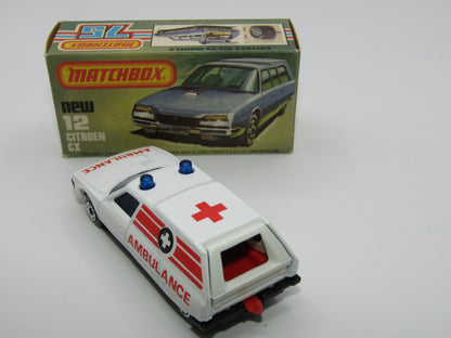 Matchbox Superfast No 12D Citroen CX Ambulance, Blue Windows BLACK Base